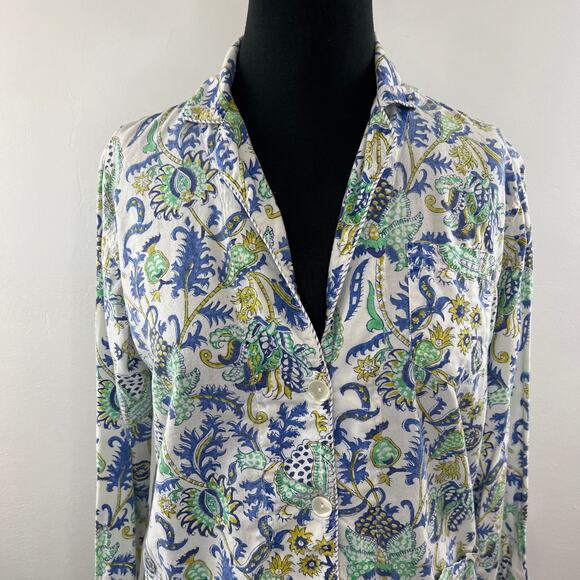 ROLLER RABBIT Blue Green White Print Long Sleeve Cotton Button Up Shirt XS - Picture 3 of 10